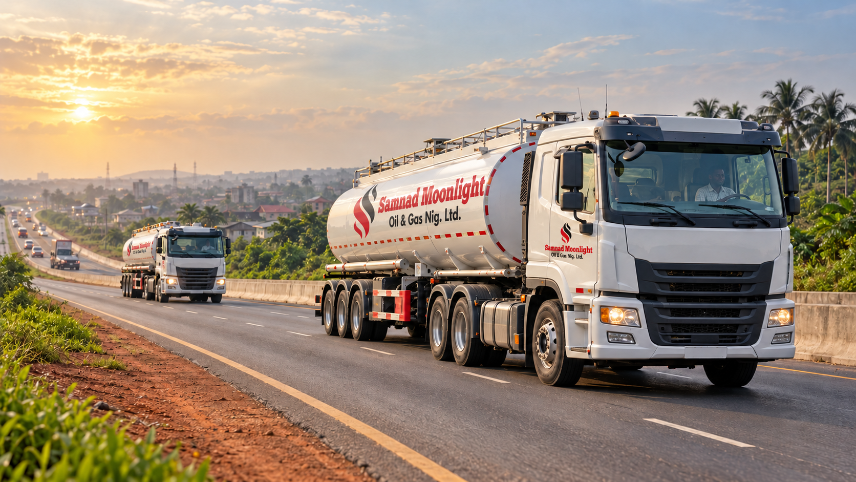 Samnad Moonlight tankers on the road at sunrise